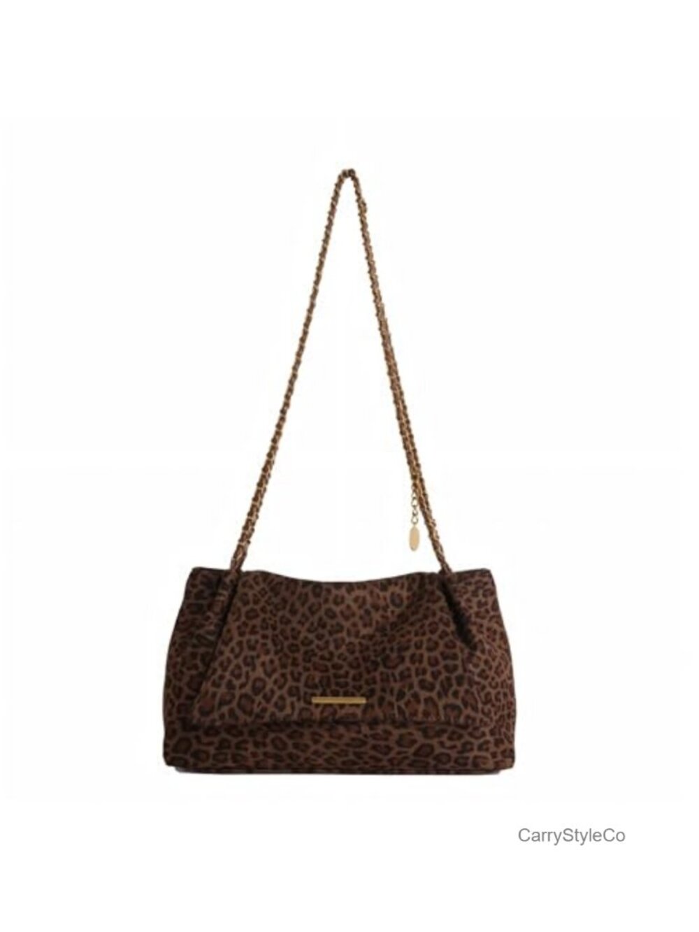 Leopard Print Suede Hobo Shoulder Bag Gold Chain Crossbody Purse